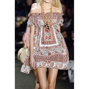 Anna Sui Silk Ombre Ribbons Cotton Peasant Dress M Boho Whimsigoth Vintage